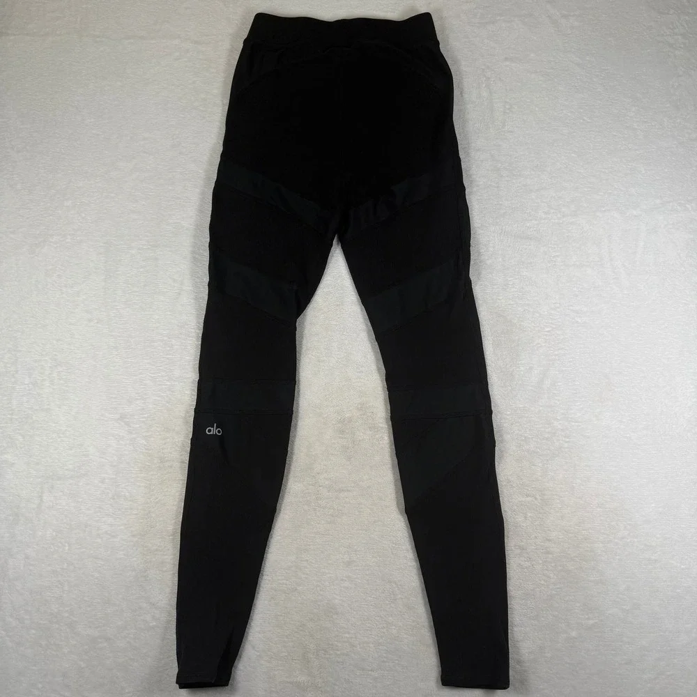 Alo Yoga High-Waist Moto Legging Black Ribbed Mesh Performance W0245R Size XS